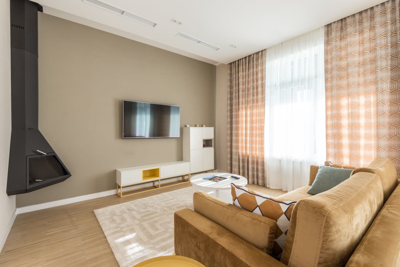 A living room media setup with clean cabling